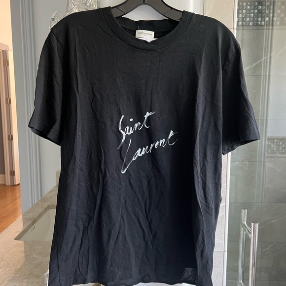 Saint Laurent Cotton Logo Tee: Black - Picture 10 of 13